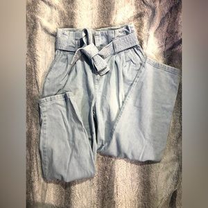 A New Day paper bag waist jeans, super high waist tie close jeans